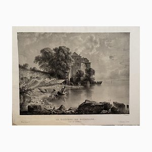 Lithographie Antonio Fontanesi, Lac De la Geneve, 19ème Siècle