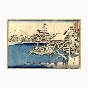 Hasegawa Sadanobu I, Ryoanji Temple in the Snow at Sunset, Woodcut, 1850