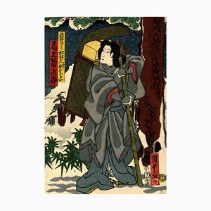 Utagawa Kunisada II, Kabuki, Escena en la nieve, Xilografía, 1864