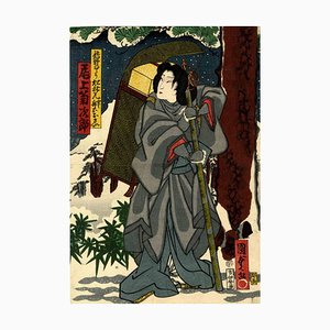 Utagawa Kunisada II, Kabuki, Scene in the Snow, Woodcut, 1864