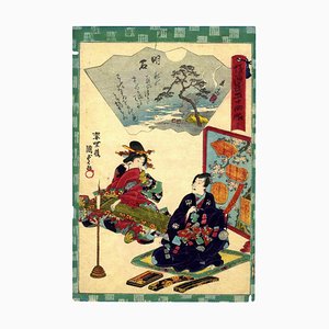 Utagawa Kunisada, Treffen in Akashi, Holzschnitt, 1864