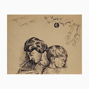Mino Maccari, Mutter und Kind, Zeichnung, Mitte des 20. Jahrhunderts