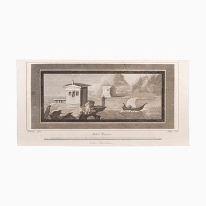 Luigi Aloja, Paesaggio marino con monumento e figure, Acquaforte, XVIII secolo