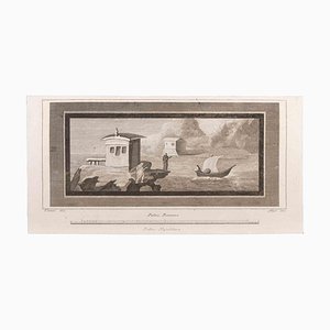 Luigi Aloja, Seascape with Monument and Figures, Etching, 18th Century