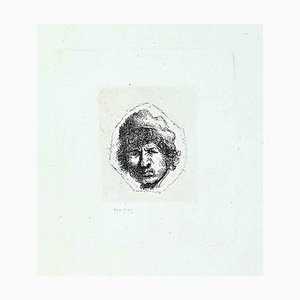 Charles Amand Durand después de Rembrandt, Autorretrato, Stuurs kKijkend, Grabado del siglo XIX.