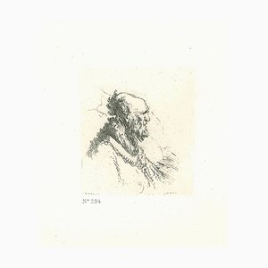 Charles Amand Durand dopo Rembrandt, vecchio calvo con barba corta, incisione, XIX secolo