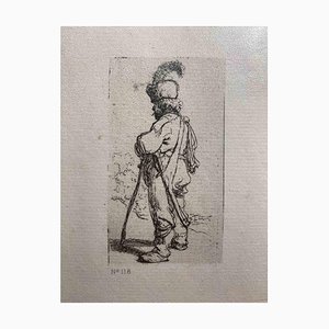 Charles Amand Durand after Rembrandt, Polander Leaning on a Stick, Engraving, 19th Century