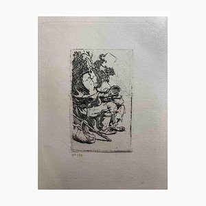 Charles Amand Durand nach Rembrandt, Bettler sitzend, seine Hände an einem Chafing Dish wärmend, Gravur nach Rembrandt
