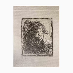 Charles Amand Durand nach Rembrandt, Selbstbildnis, Nach vorne gelehnt, Hören-Gravur nach Rembrandt – 19. Jh.