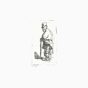 Charles Amand Durand después de Rembrandt, mendigo recostado sobre un palo, del siglo XIX, grabado