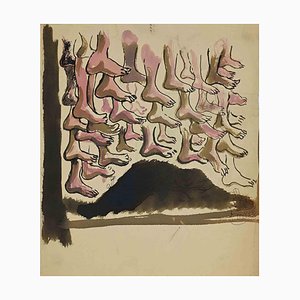 Mino Maccari, Füße, Mitte des 20. Jahrhunderts, Tinte und Aquarell