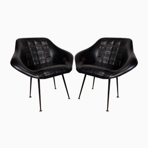 Set of Vintage Black Skai Armchairs, 1960s