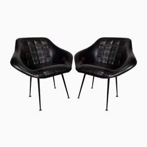 Vintage Black Skai Armchairs, 1960s, Set of 2