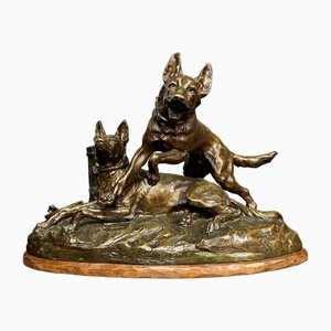 René André Varnier, Gruppe von Hunden auf der Suche, 1923, Bronze