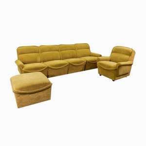 Juego de sofá verde grande de tela de peluche, Italia, años 60. Juego de 6