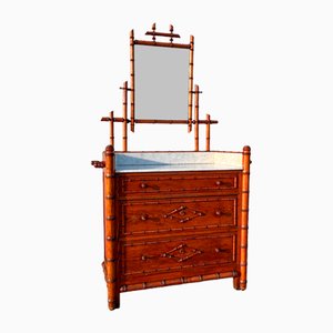 19th Century French Faux Bamboo Chest of Drawers & Mirror, 1890s