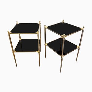 Mid-Century French Side Tables with Black Glass in the style of Maison Jansen, 1960s, Set of 2