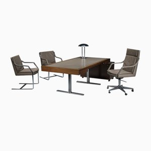 Scrivania, mobiletto e poltrona di Walter Knoll, anni '70, set di 5