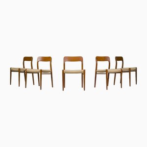 Danish Teak Mod. 77 Dining Chairs with Paper Cord by Niels O. Møller for J.L. Møllers, 1959, Set of 5