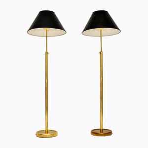 Vintage Swedish Brass Rise and Fall Floor Lamps from Fagerhult, Sweden, 1970, Set of 2
