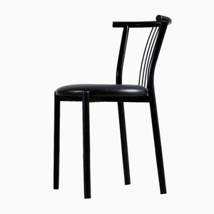 Black Leather and Steel Dining Chairs, Set of 4