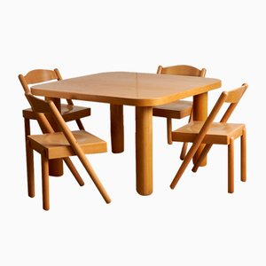 Iva Dining Chairs and Tao Table in Oak attributed to Roberto Pamio & Renato Toso for Stilwood, 1972, Set of 5