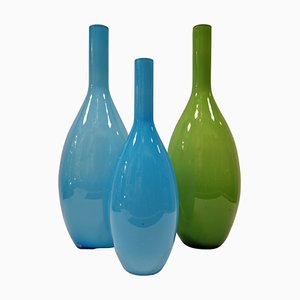 Klappbare Vasen aus mundgeblasenem Glas, Italien, 1950er, 3er Set