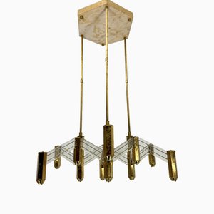 Lampadario vintage in ottone e acrilico di Zeroquattro, Italia, anni '70