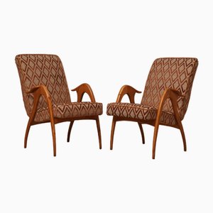 Mid-Century Beech Wood and Fabric Armchairs from Malatesta E Mason, 1950, Set of 2