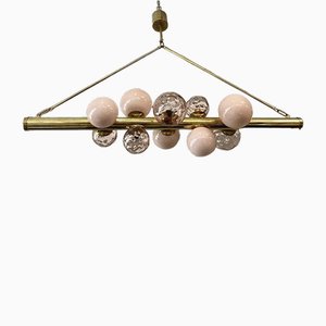 Mid-Century Murano Pink Glass and Brass Chandelier, 2000s