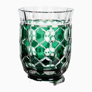Art Deco Emerald Green Cut Cystal Vase from Val Saint Lambert, 1950s