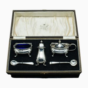 Vintage English Cased Condiment Set in Silver, 1948, Set of 6