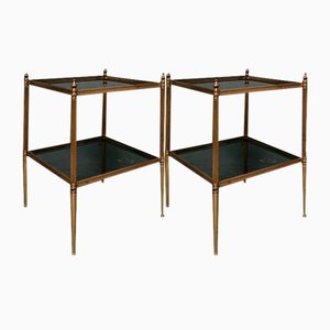 Tables d'Appoint Hollywood Regency en Laiton et en Verre, Set de 2