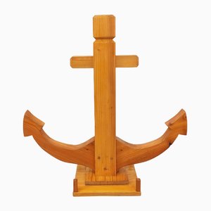 Large Vintage Decorative Anchor in Pine Wood, 1960s