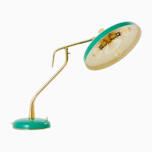 Table Lamp in Green Metal & Brass by Oscar Torlasco for Stilux Milano, 1950s