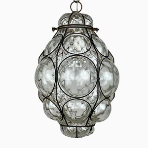 Venetian Murano Caged Glass Pendant Lamp, Italy, 1940s