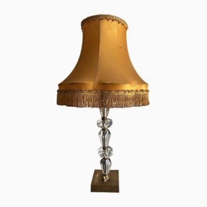 Large Crystal and Brass Table Lamp, 1950s