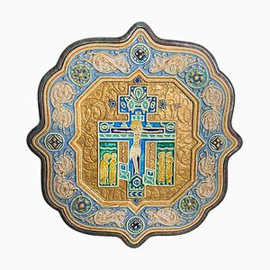 Large Wall Decorative Dish in Majolica Green, France, 1981