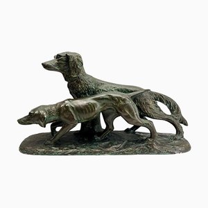 Grande Figurine Art Déco de Chiens de Chasse par G. Carli, 1935