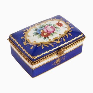 Antique Royal Blue Ormolu Mounted Casket Box from Limoges, 19h Century