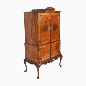 Vintage Burr Walnut Dry Bar Cabinet, 1950s