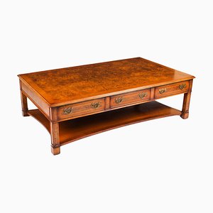 Vintage Burr Walnut Coffee Table with Six Drawers, 1990s