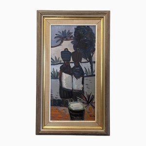 Basket Carriers, Oil Painting, 1950s, Framed