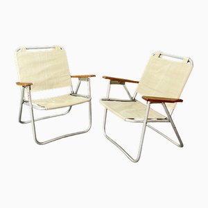 Folding Chairs in Aluminum, Fabric and Wood by Schiavi Padua, Italy, 1970s, Set of 2