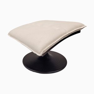 French White Leather & Beech Ottoman from Roche Bobois, 2000s
