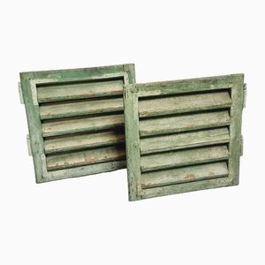 Antique Louvre Shutters in Moss Green, 1920s, Set of 2