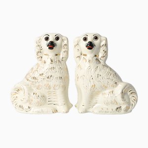 Antike Staffordshire Mantle Hundefiguren mit Glasaugen, 1890er, 2er Set