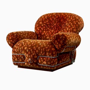 Italian Pouffe Armchair in Flower Pattern with Chrome Details, 1970s