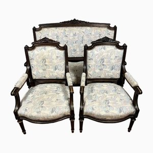 Louis XVI Style Living Room Set in Rosewood and Gilding, Set of 3