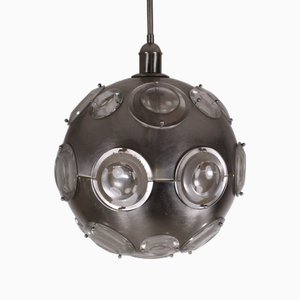 Lampe à Suspension en Métal Chromé et Haut-parleurs en Verre attribués à Oscar Torlasco, 1970s